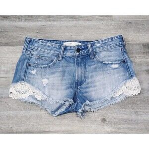 Abercrombie & Fitch Low Rise Light Wash White Lace Front Shorts Sizes 4/W27